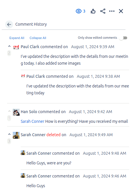 Comment History Cloud History Side Tab Open