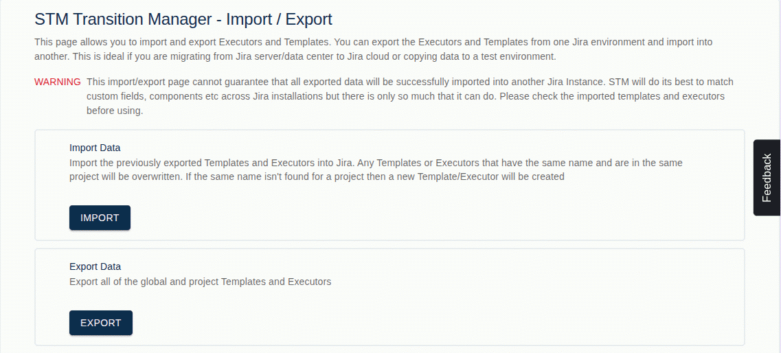 STM import / export page