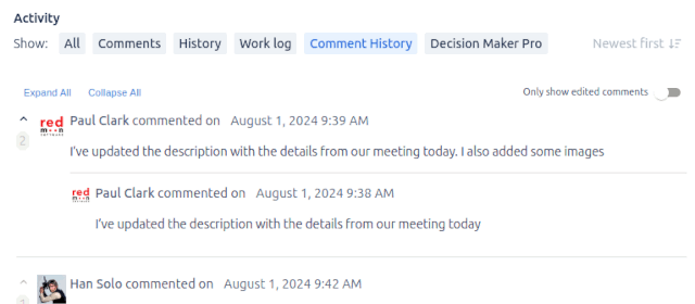 Comment History screenshot